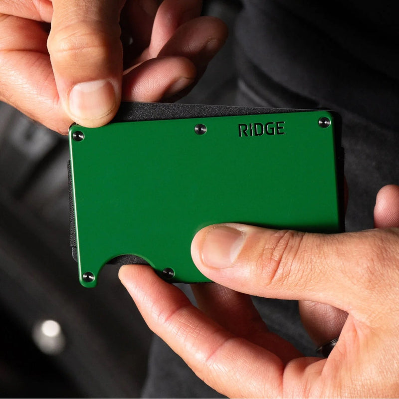 Close-up of green ridge wallet