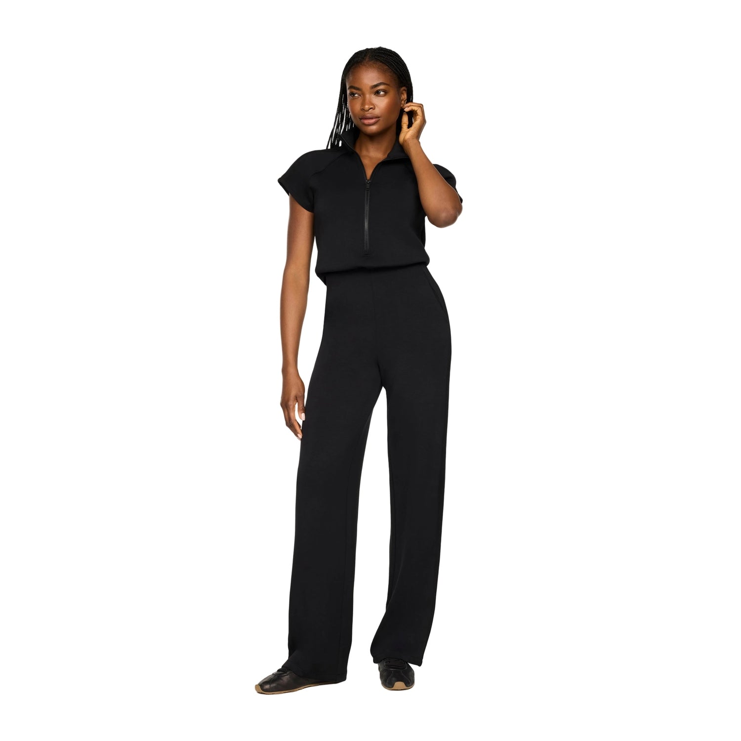 Women’s Pintuck Half Zip Jumpsuit SPANX - VERY BLACK / XS