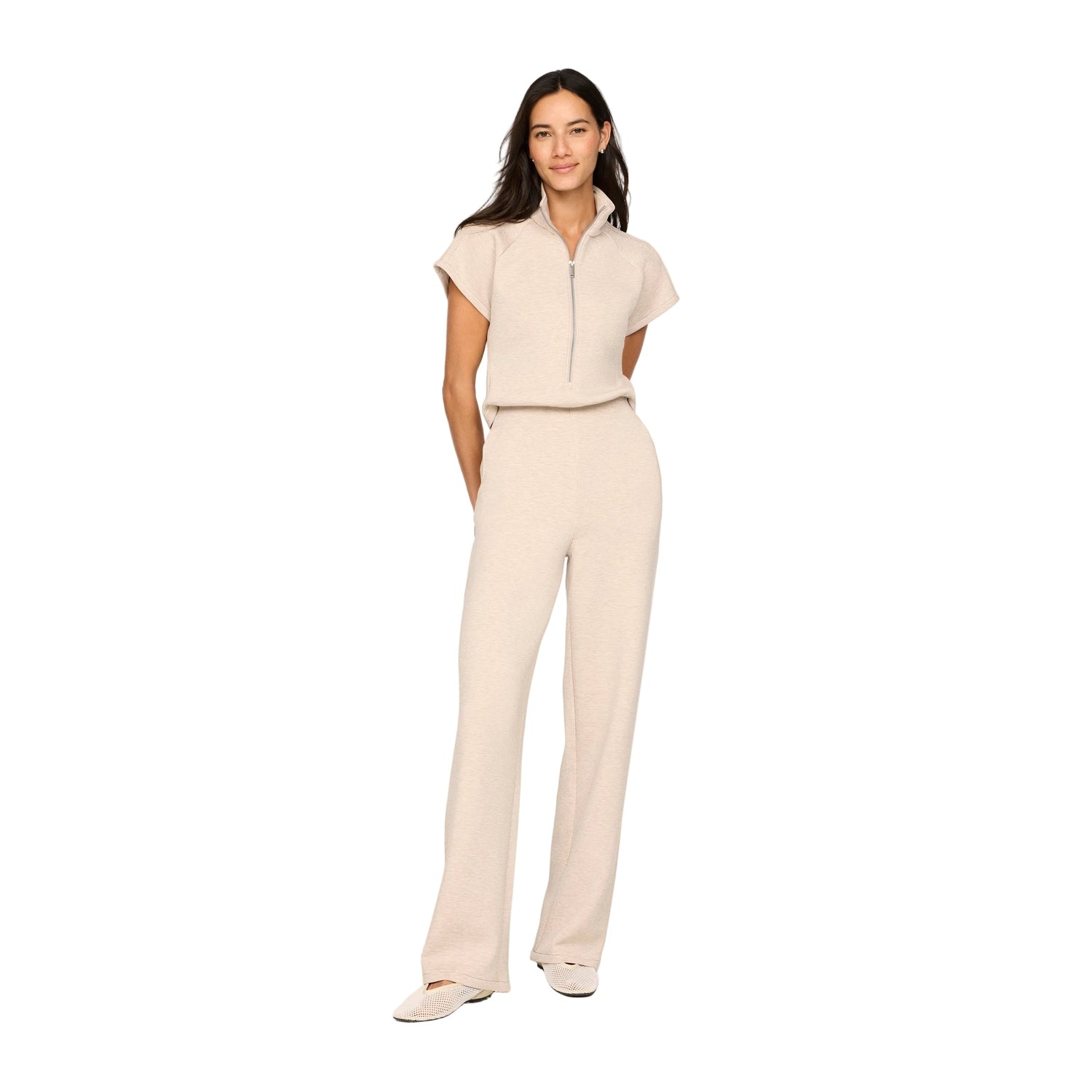 Women’s Pintuck Half Zip Jumpsuit SPANX - BONE HEATHER / XS