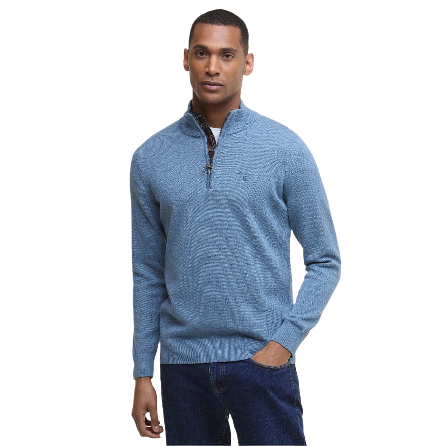 Men’s Cotton Half Zip Knitted Jumper Barbour - BLUE STONE