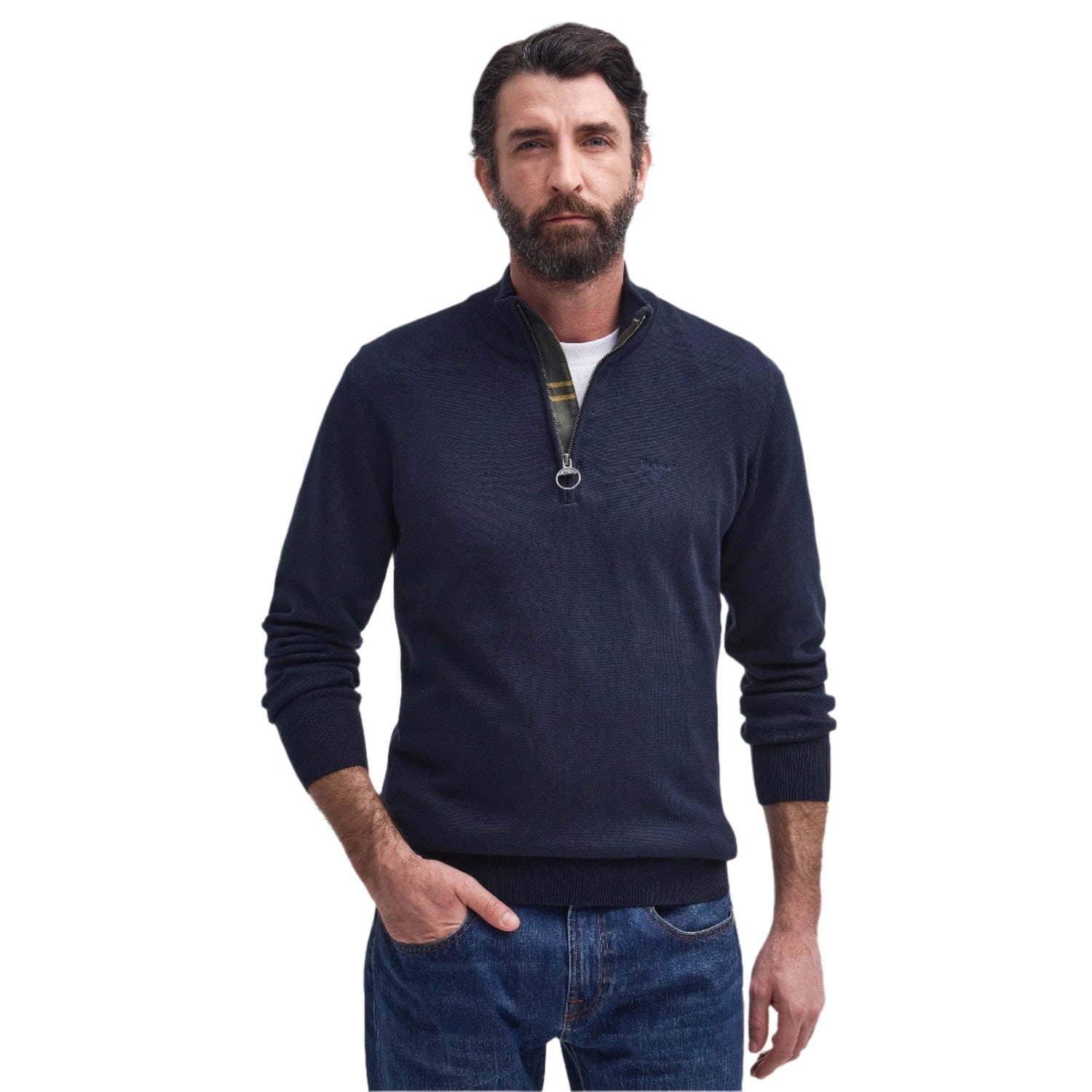 Men’s Cotton Half Zip Knitted Jumper Barbour - NAVY / UK