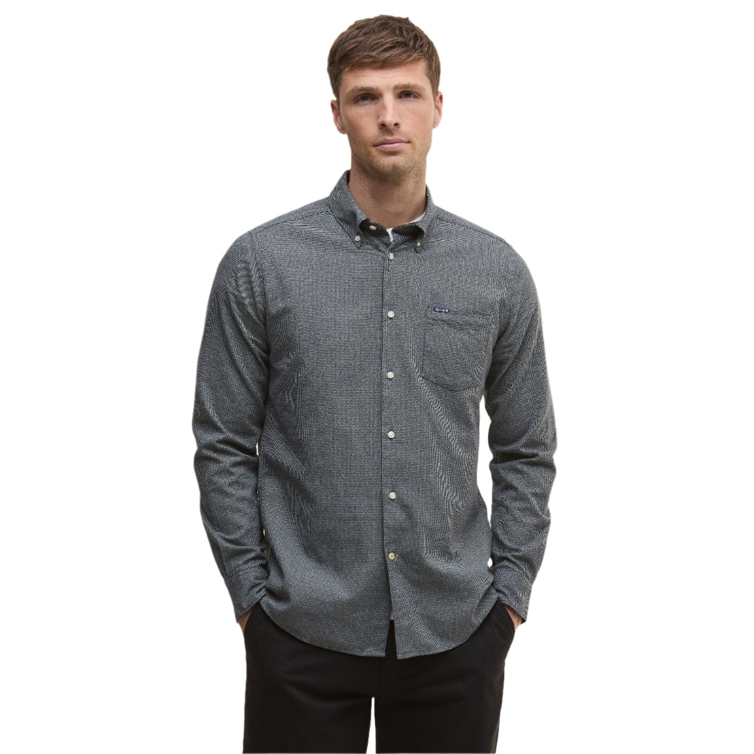 Men’s Turner Tailored Houndstooth Shirt Barbour - GREY MARL