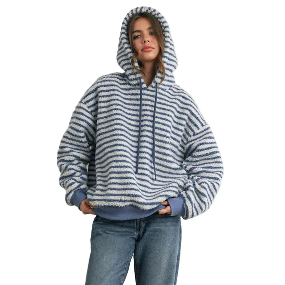 Women's Brushed Striped Puffy Hoodie