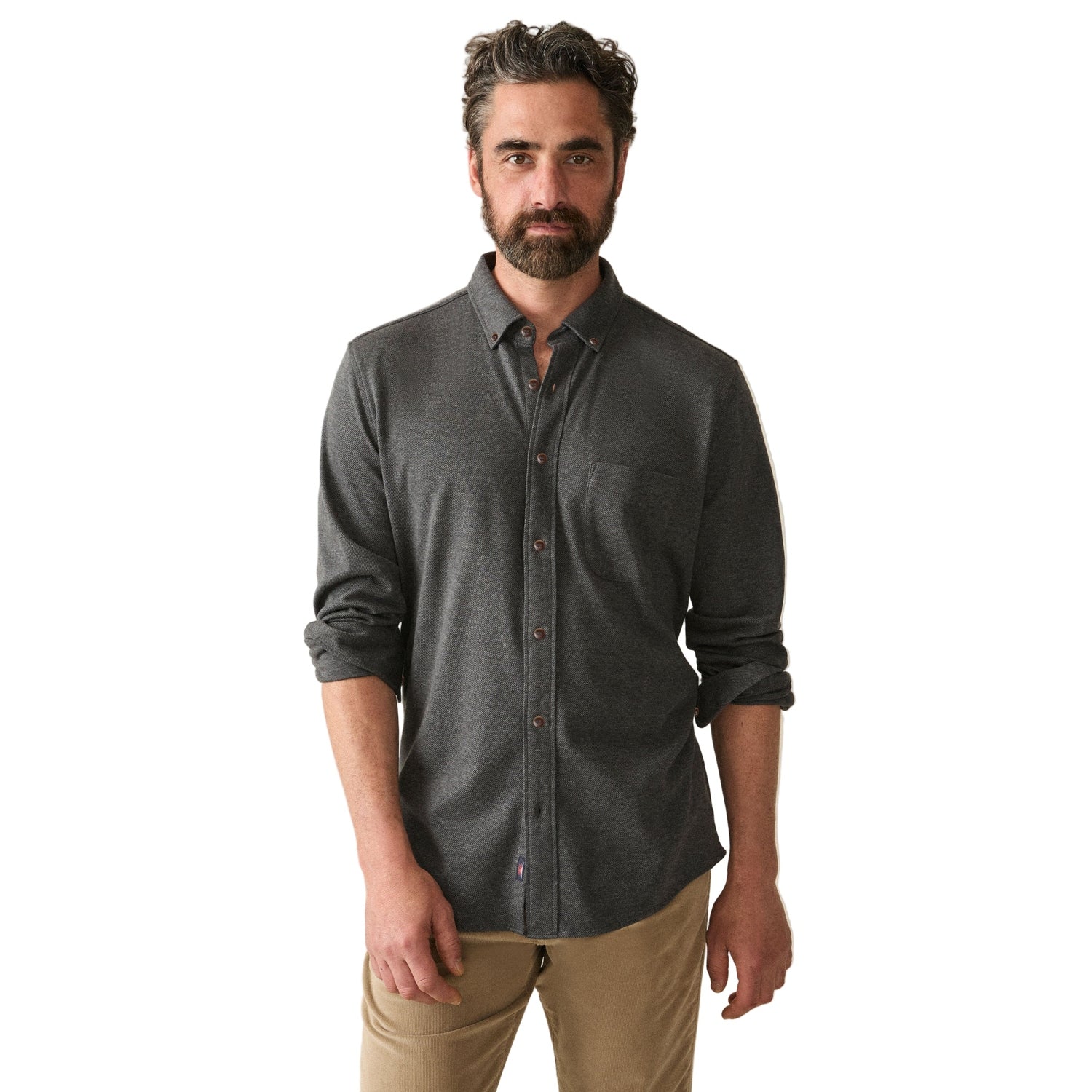 Men’s Coastline Knit Shirt Faherty - ROW CHARCOAL HEATHER