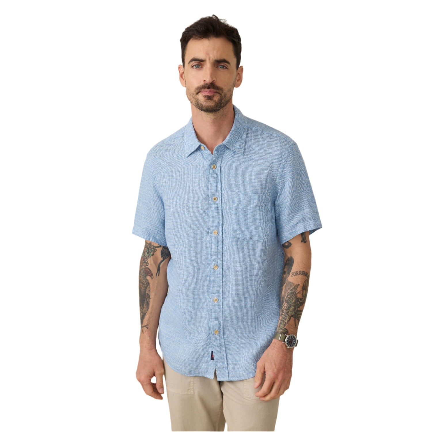 Men’s Short-Sleeve Palma Linen Shirt Faherty - BBV BLUE