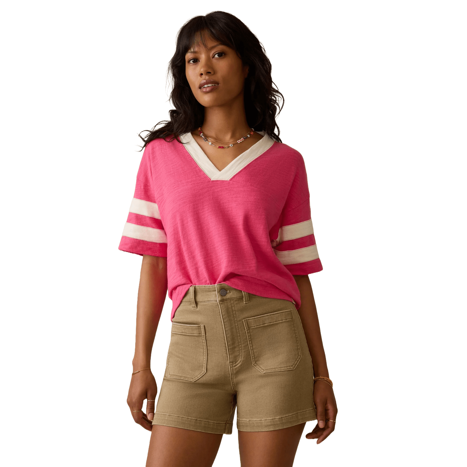 Women’s Sunwashed Slub Varsity Tee Faherty - HKV HOT PINK