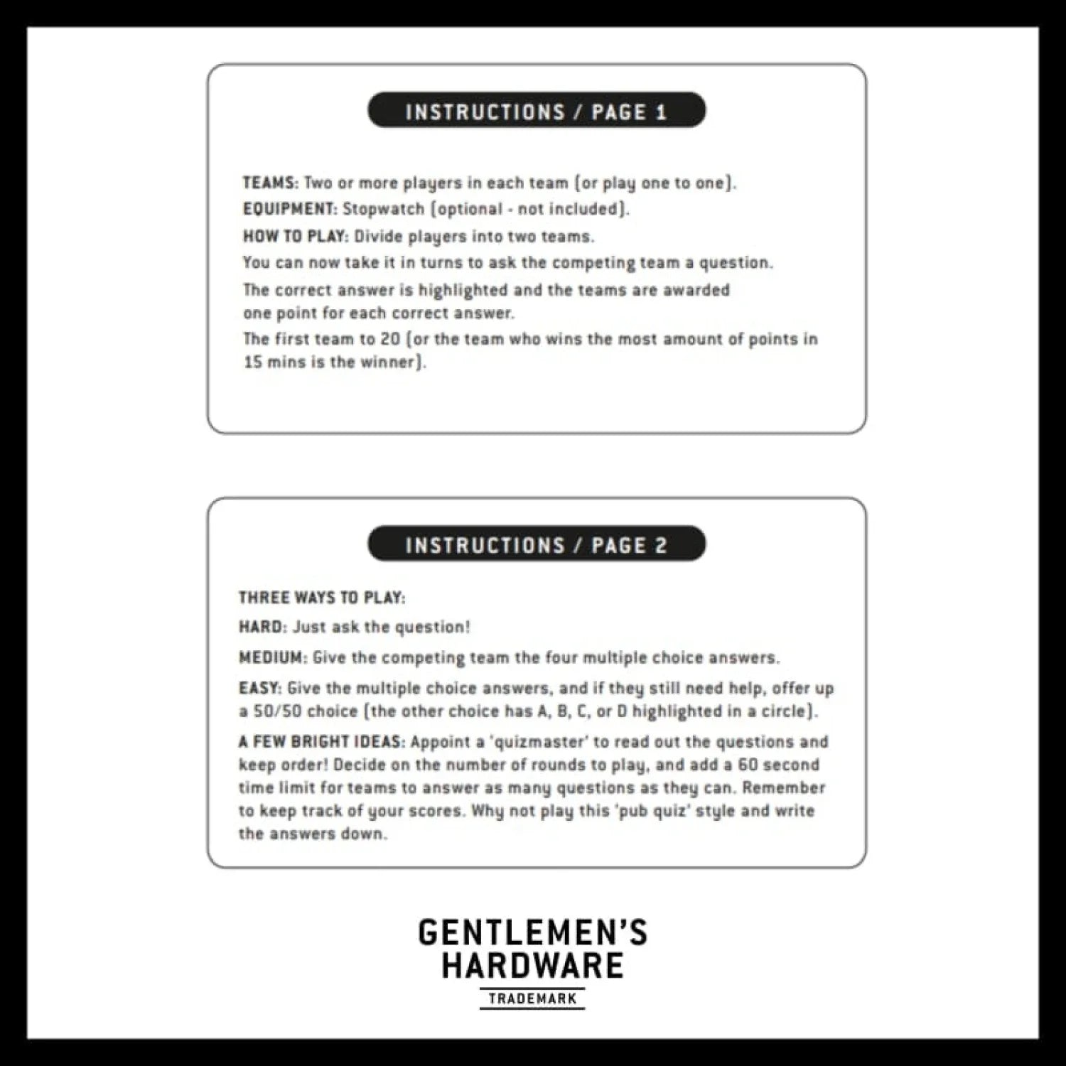 Adventure Trivia Gentlemen’s Hardware