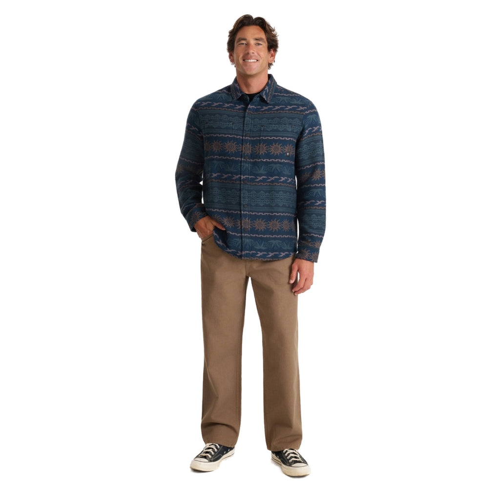 Men's Journey Jacquard Long Sleeve Flannel in Navy, on model full length