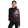 Women's Up For It Puff Shine Vest in Shine Cabernet, on model front