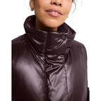 Women's Up For It Puff Shine Vest in Shine Cabernet, collar detail