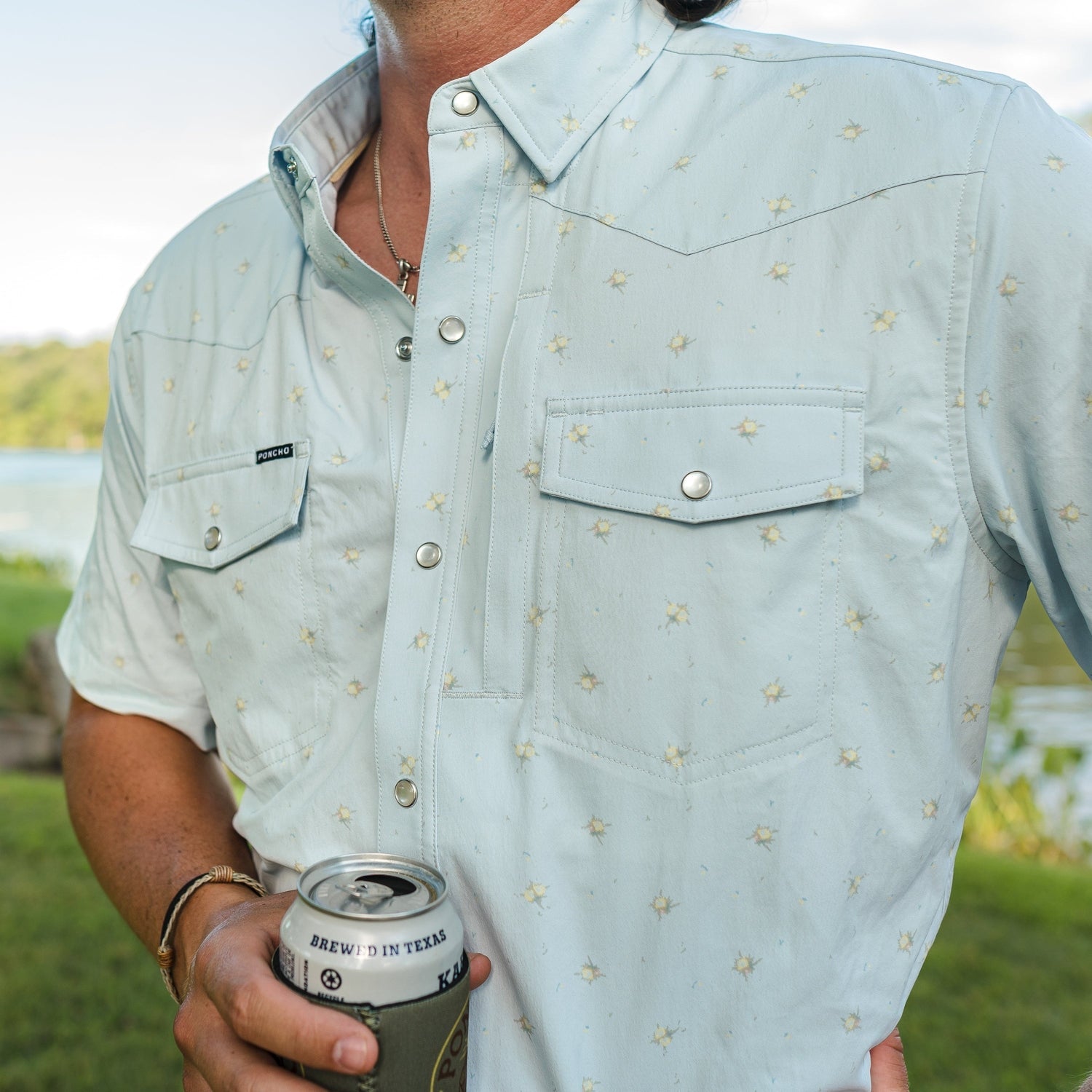 Men’s Western Pearl Snap Shirt Short Sleeve Poncho Outdoors