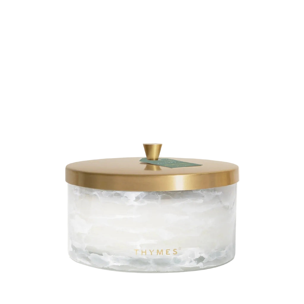 Thymes Frasier Fir Tidings 21 oz 4-Wick Candle, lid on