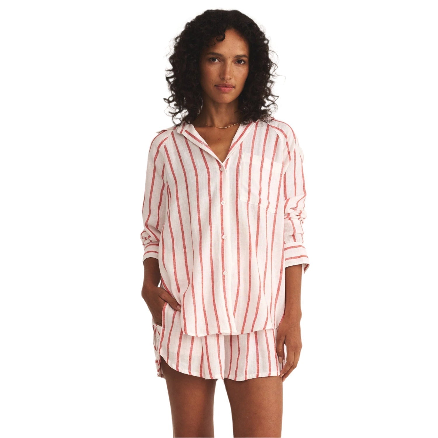 Women’s The Perfect Linen Top Z Supply - CBA CABANA RED / XS